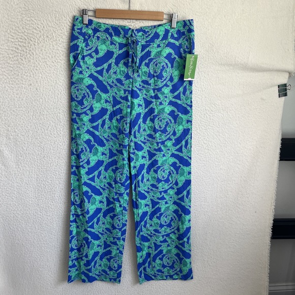 lilly pulitzer Elephant Print pants Women's Small Green Blue‎ - Picture 1 of 7